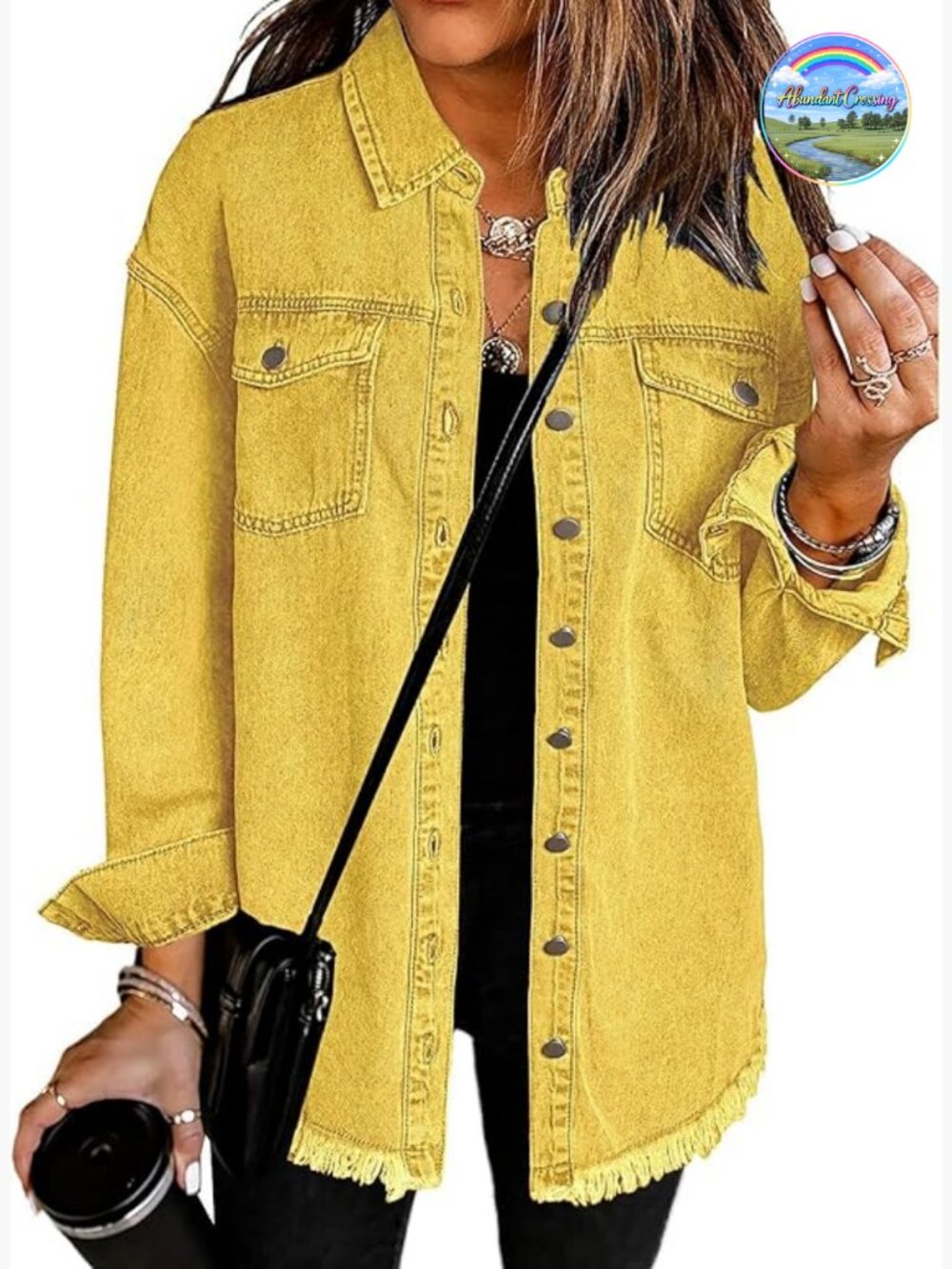 Vetinee Women's Oversized Button Up Frayed Hem Shacket Long Sleeve Pockets